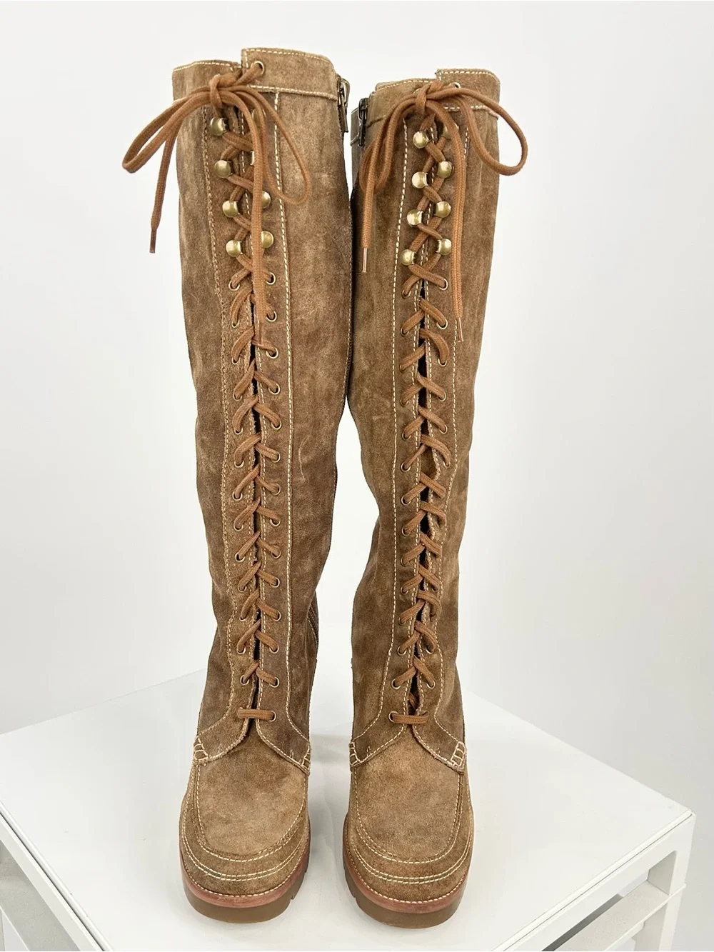 Michael Kors Aquarius Suede Lace Up Knee High Platform Boots 8.5M